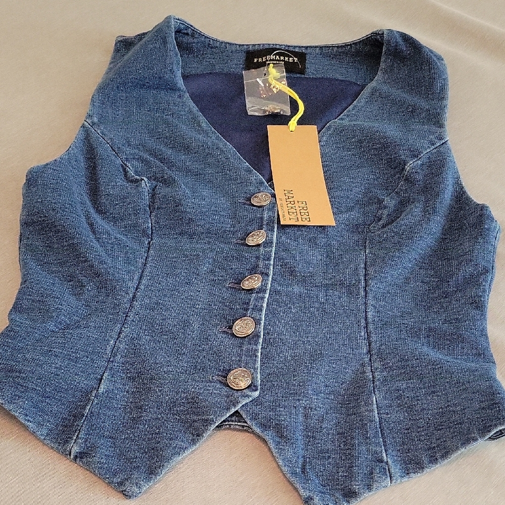 NWT Free Market Denim Blue Button Front Vest Size S